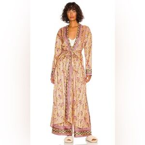 Intimately Free People Pajama Party Holiday Robe in PeachGold Combo Size Medium